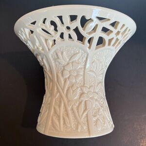 Lenox Embossed Reticulated Pillar Candle Holder  Jasmine Flower Collection